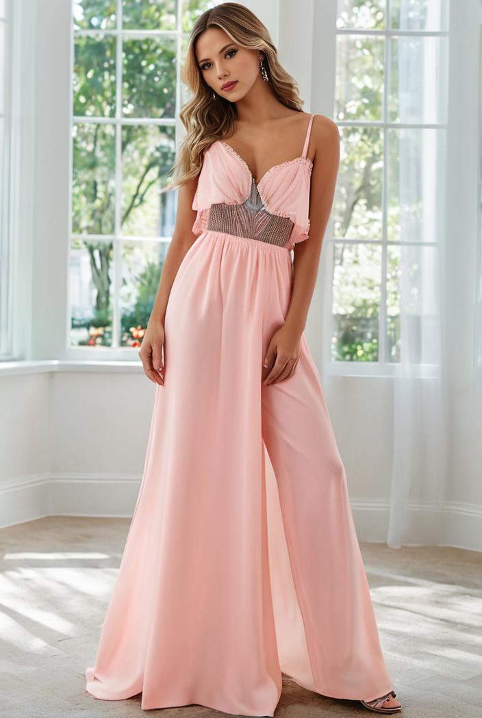 convertible chiffon lace open back spaghetti straps bridesmaid dress 121727