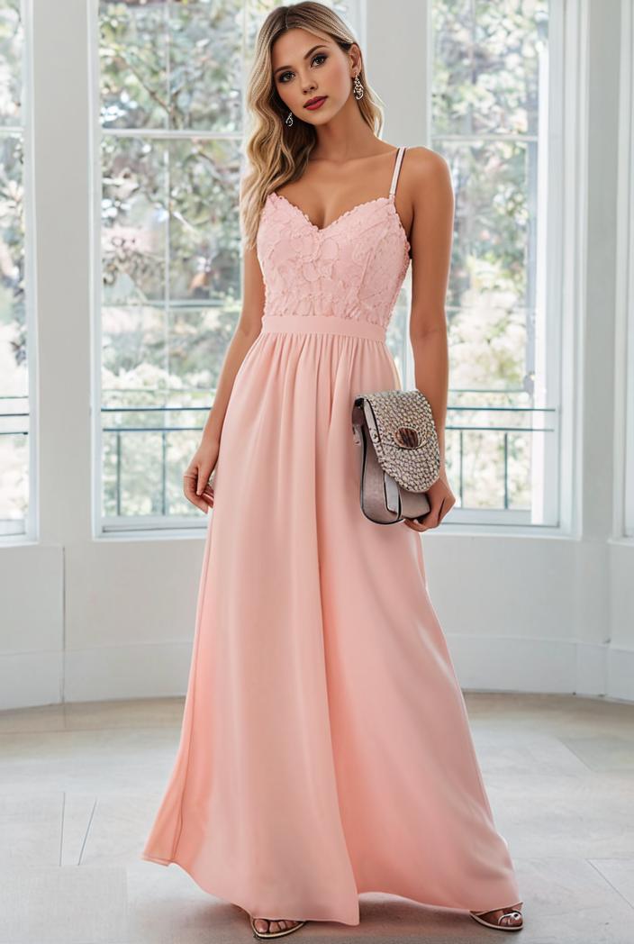 convertible chiffon lace open back spaghetti straps bridesmaid dress 121729