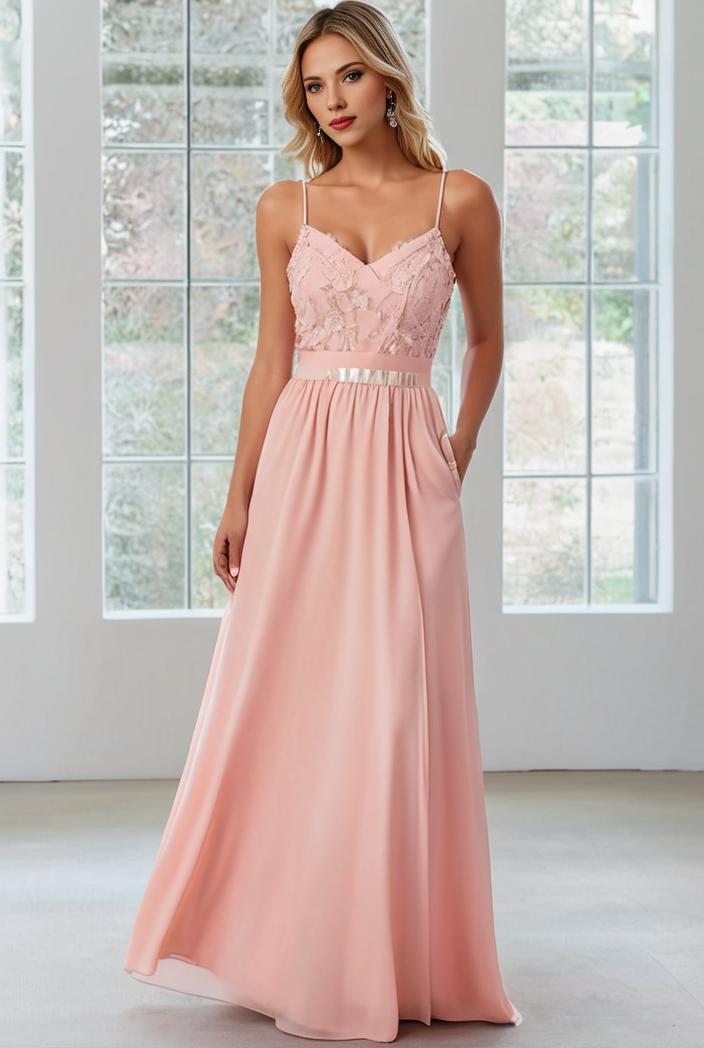 convertible chiffon lace open back spaghetti straps bridesmaid dress 121737
