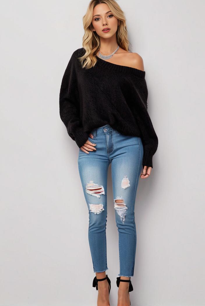 curvy high waist ripped raw hem cropped skinny denim jeans 122988