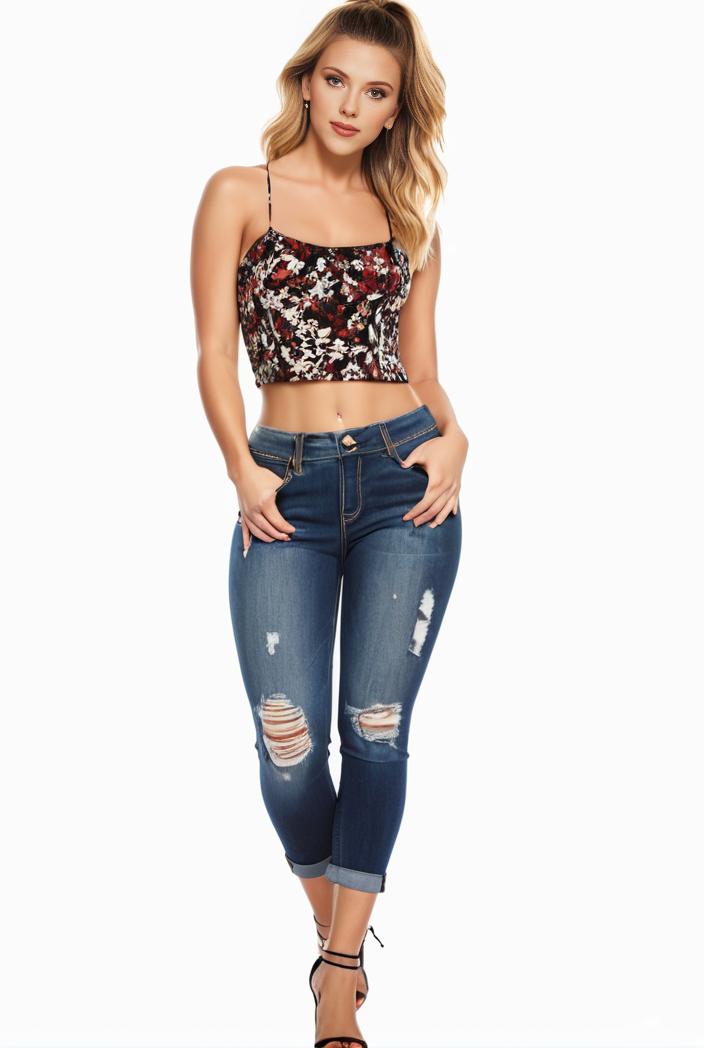 curvy high waist ripped raw hem cropped skinny denim jeans 123006