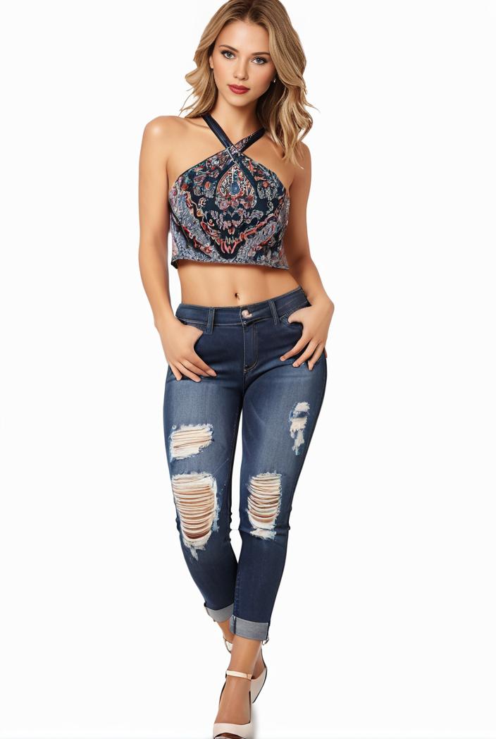 curvy high waist ripped raw hem cropped skinny denim jeans 123007