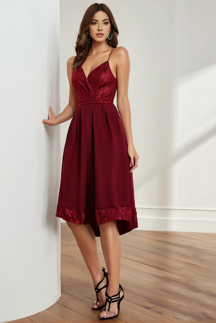 deep v neck lace chiffon bridesmaid dress with asymmetrical hem 137094