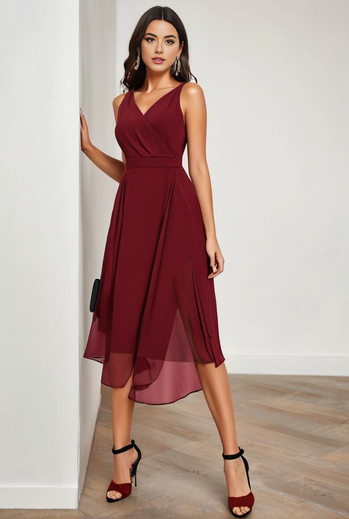 deep v neck lace chiffon bridesmaid dress with asymmetrical hem 137098