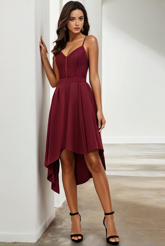 deep v neck lace chiffon bridesmaid dress with asymmetrical hem 137099