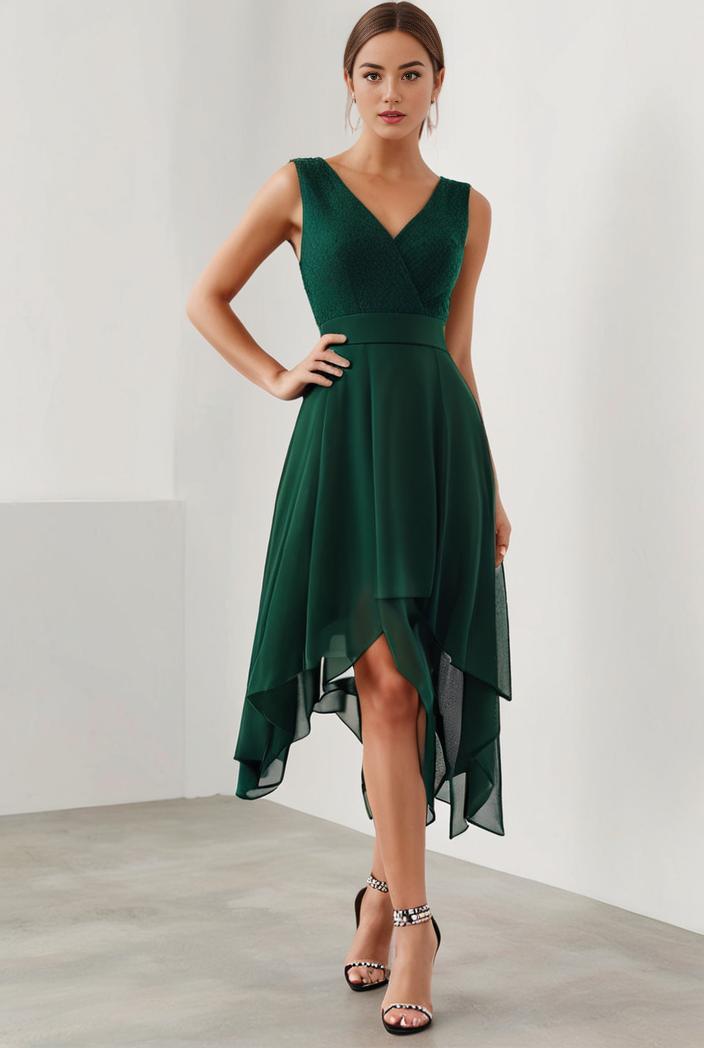 deep v neck lace chiffon bridesmaid dress with asymmetrical hem 137101