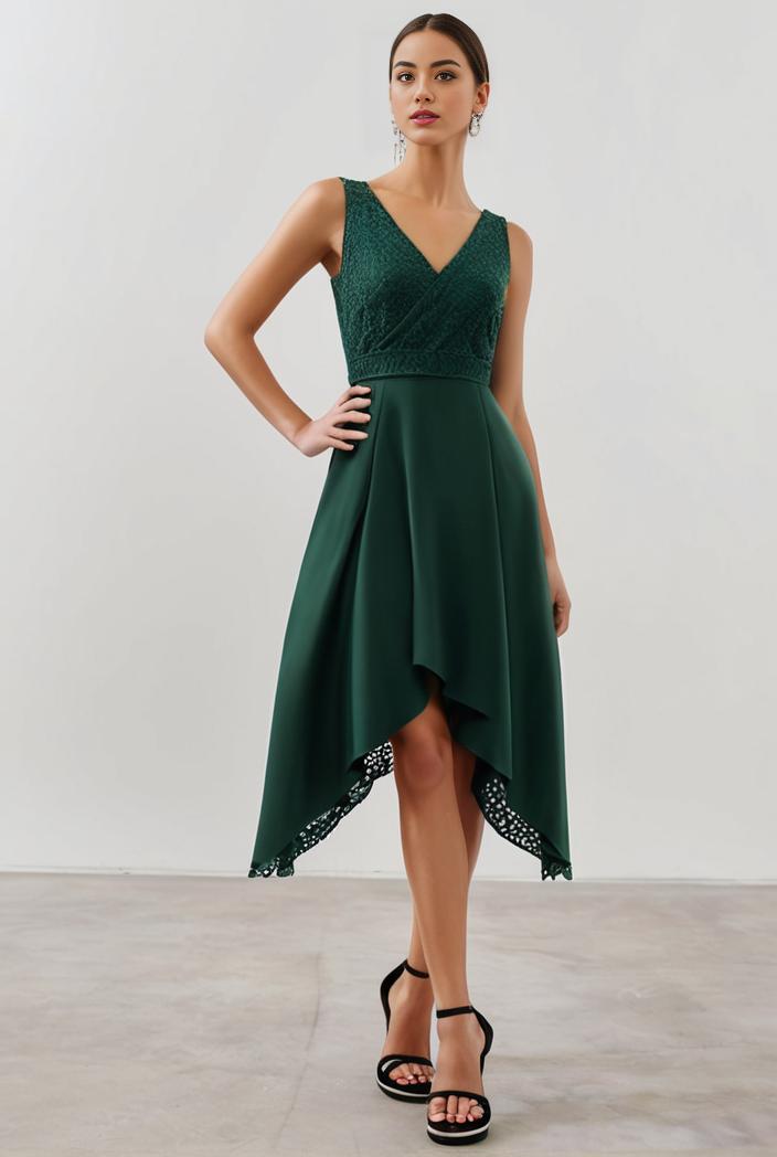 deep v neck lace chiffon bridesmaid dress with asymmetrical hem 137102