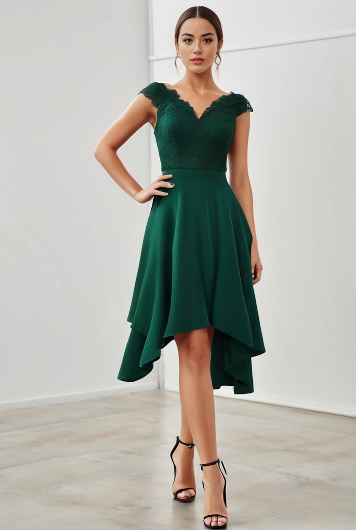 deep v neck lace chiffon bridesmaid dress with asymmetrical hem 137103