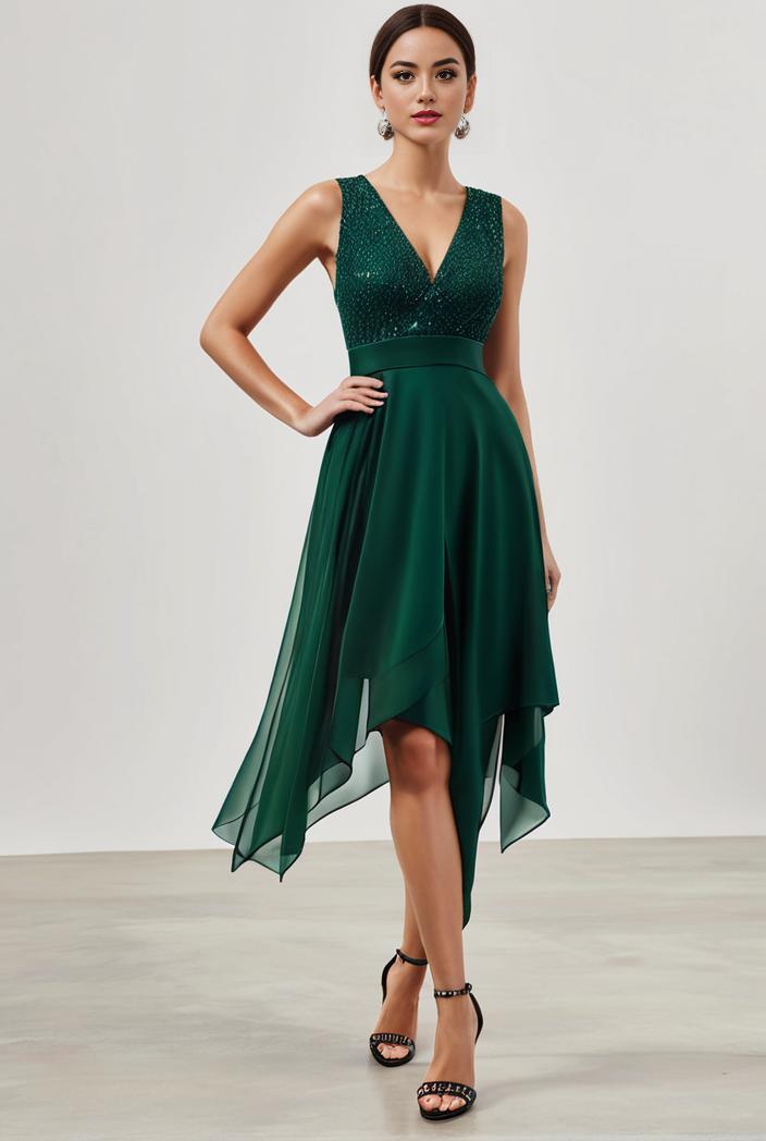 deep v neck lace chiffon bridesmaid dress with asymmetrical hem 137104