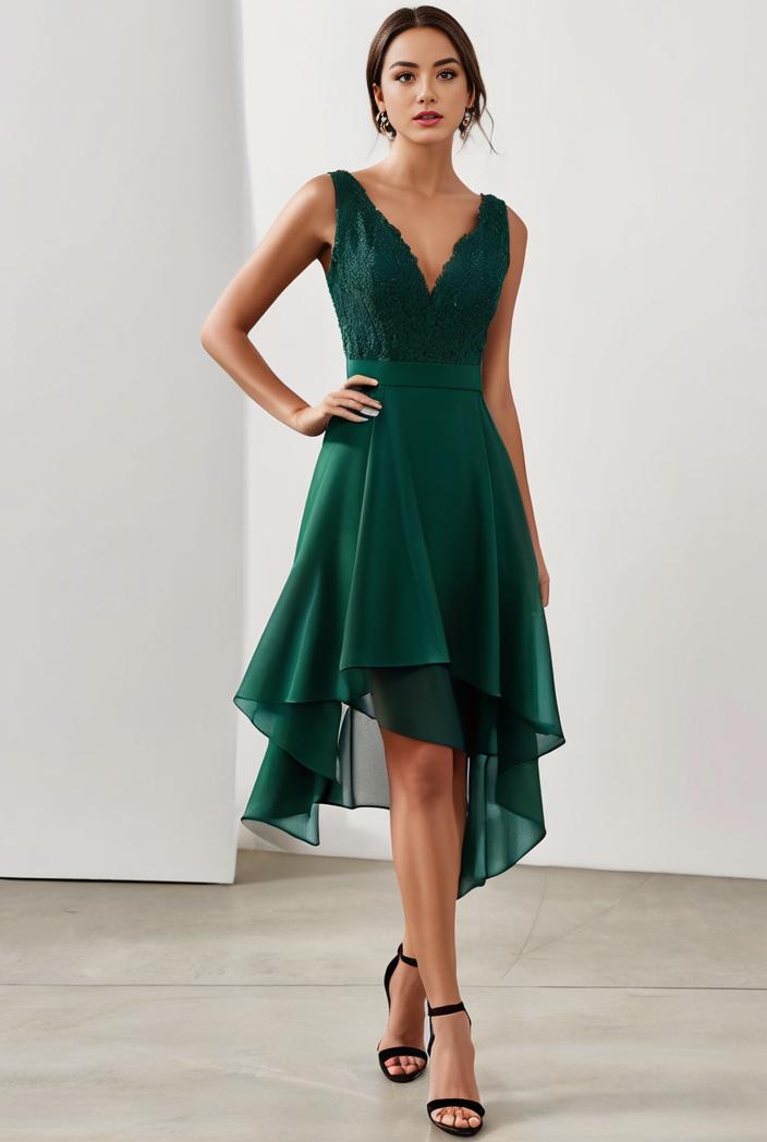 deep v neck lace chiffon bridesmaid dress with asymmetrical hem 137105