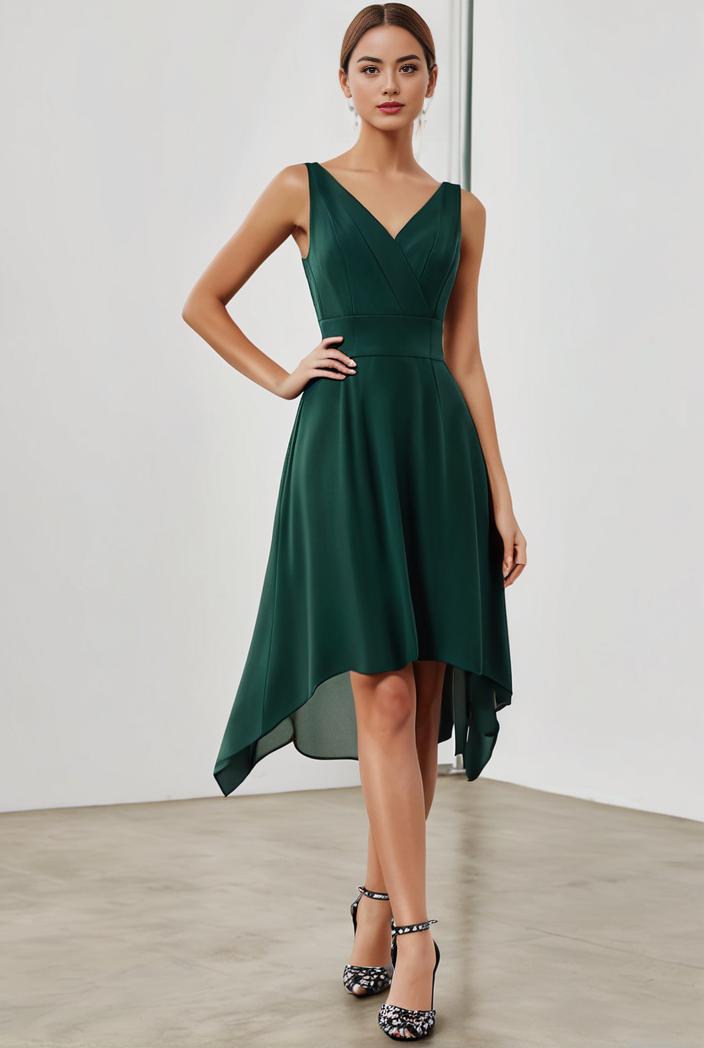 deep v neck lace chiffon bridesmaid dress with asymmetrical hem 137107