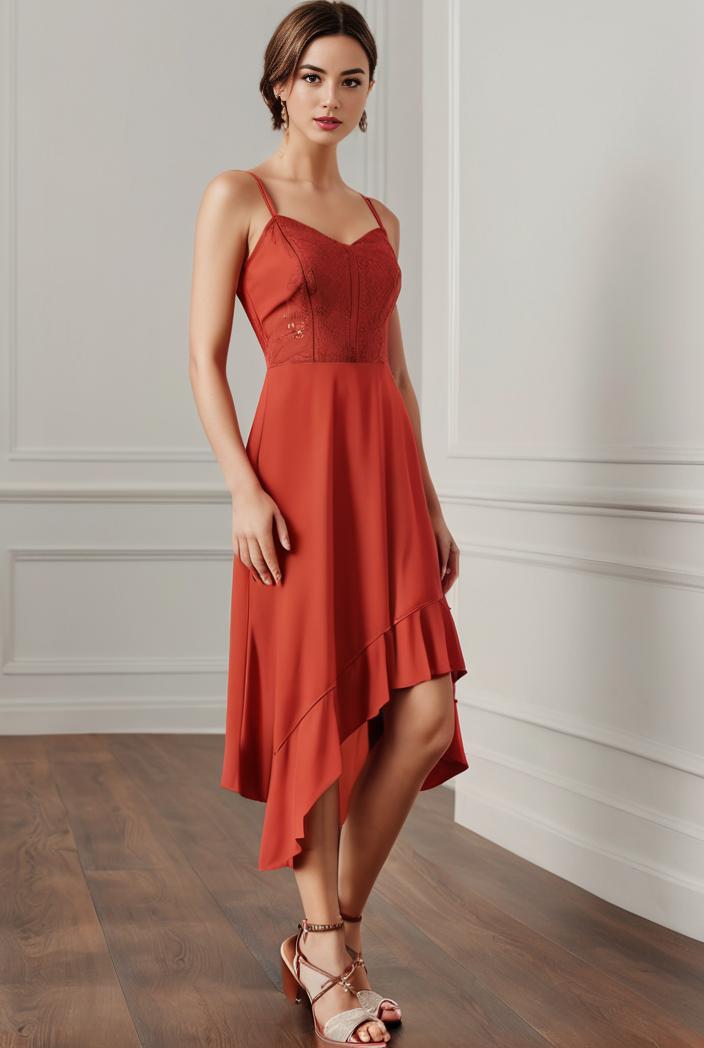 deep v neck lace chiffon bridesmaid dress with asymmetrical hem 137109