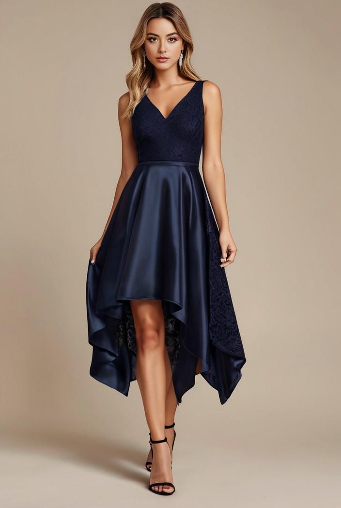 deep v neck lace chiffon bridesmaid dress with asymmetrical hem 137117