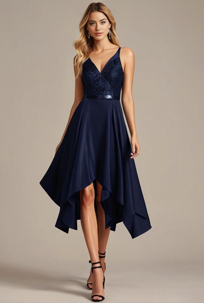 deep v neck lace chiffon bridesmaid dress with asymmetrical hem 137118
