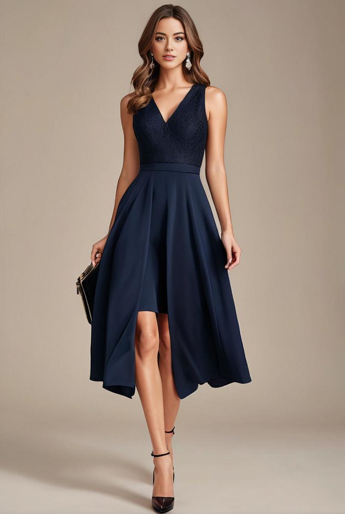 deep v neck lace chiffon bridesmaid dress with asymmetrical hem 137119