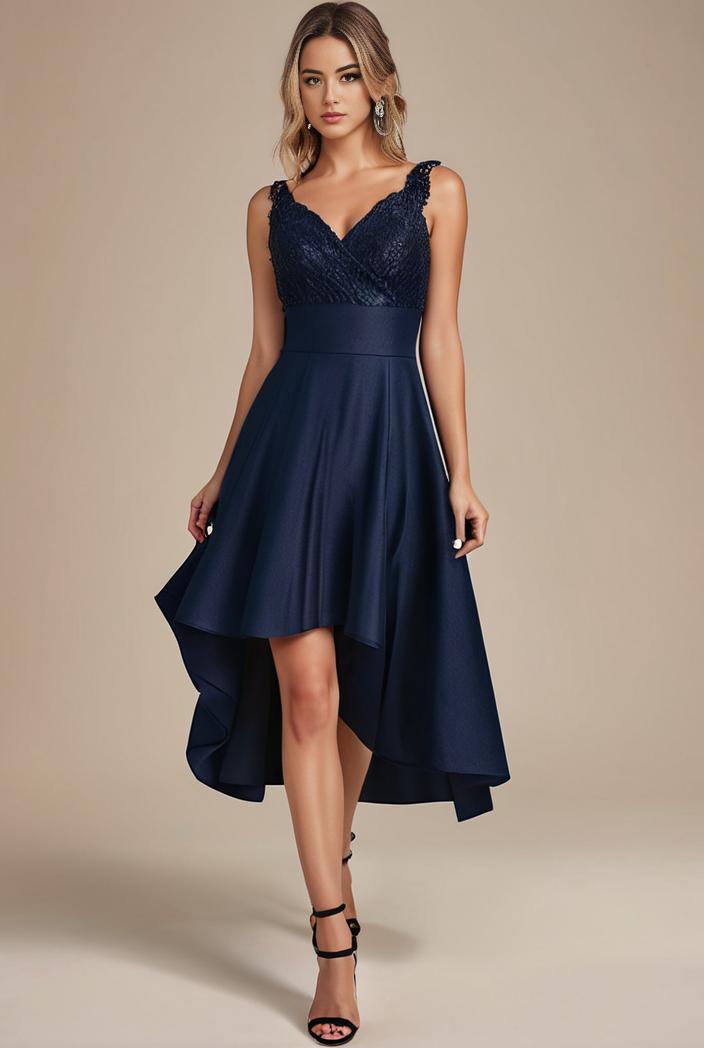 deep v neck lace chiffon bridesmaid dress with asymmetrical hem 137120
