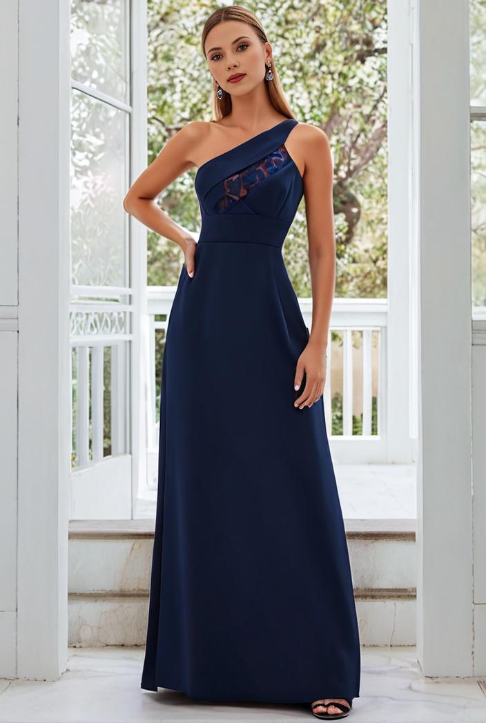 flowy chiffon one shoulder with three straps bridesmaid dress 131660