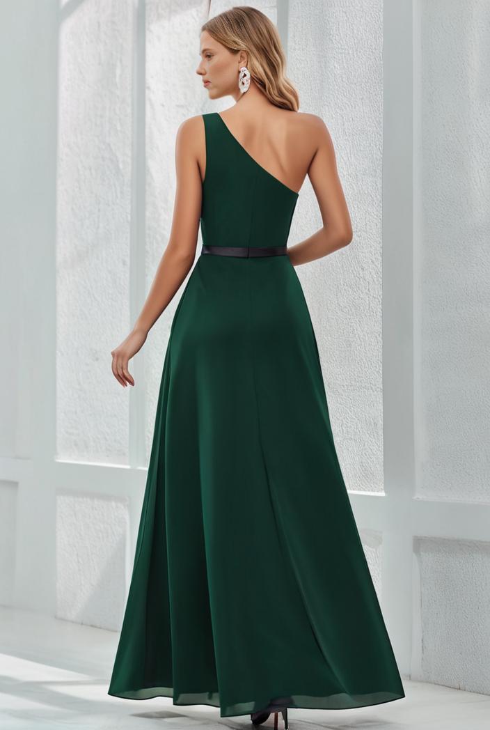 flowy chiffon one shoulder with three straps bridesmaid dress 131666