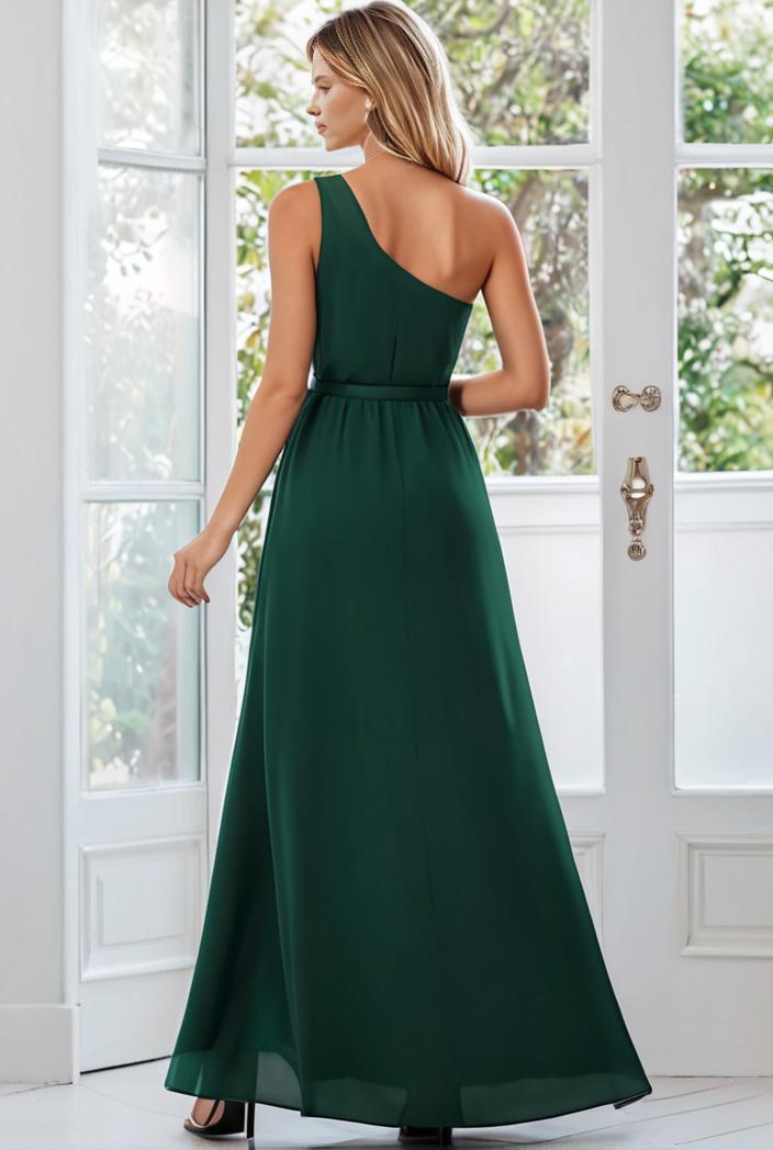 flowy chiffon one shoulder with three straps bridesmaid dress 131671