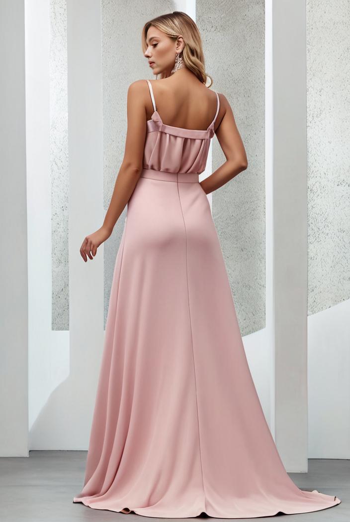flowy chiffon one shoulder with three straps bridesmaid dress 131688
