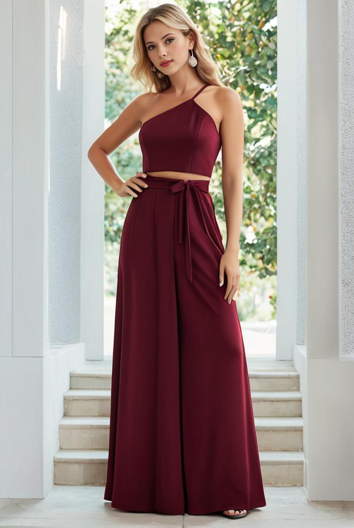 flowy chiffon one shoulder with three straps bridesmaid dress 131717