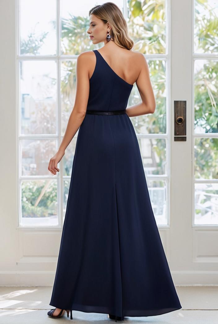 flowy chiffon one shoulder with three straps bridesmaid dress 131722
