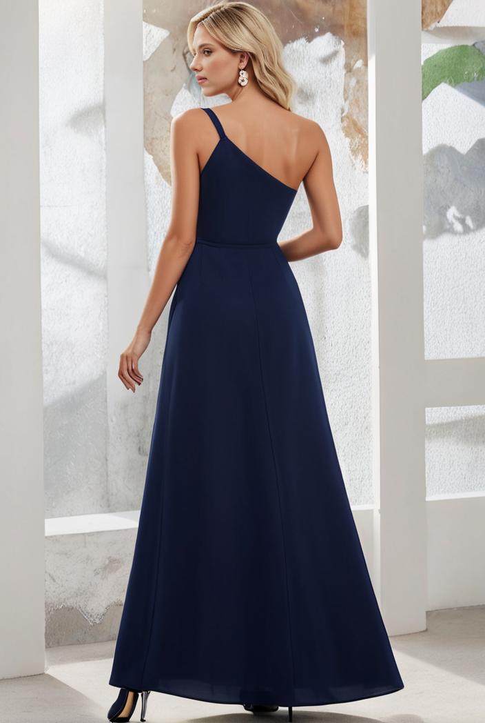 flowy chiffon one shoulder with three straps bridesmaid dress 131727