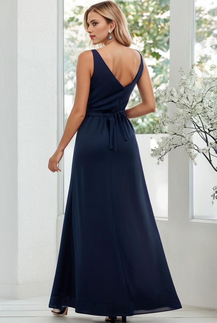 flowy chiffon one shoulder with three straps bridesmaid dress 131724