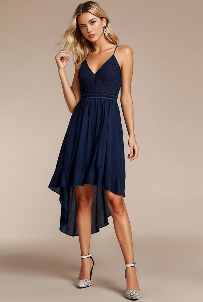 deep v neck lace chiffon bridesmaid dress with asymmetrical hem 137156
