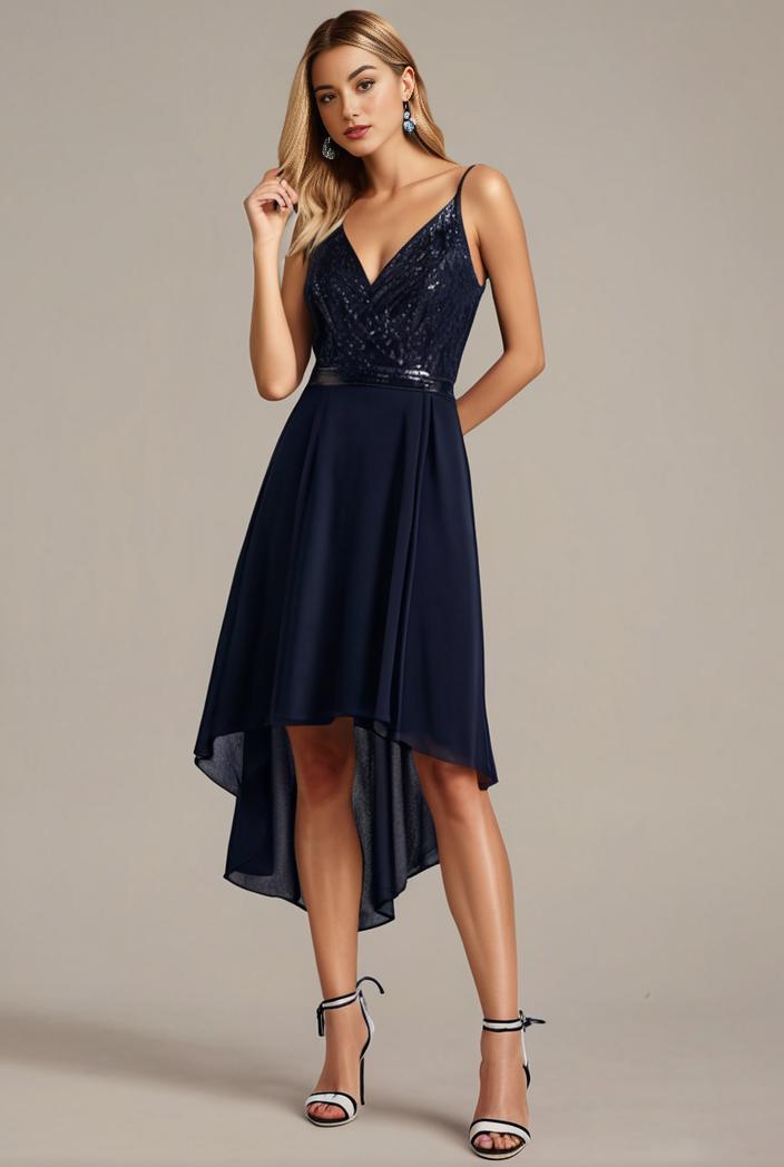 deep v neck lace chiffon bridesmaid dress with asymmetrical hem 137158