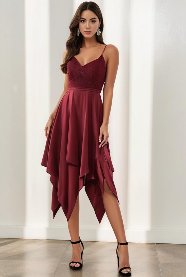 deep v neck lace chiffon bridesmaid dress with asymmetrical hem 137165