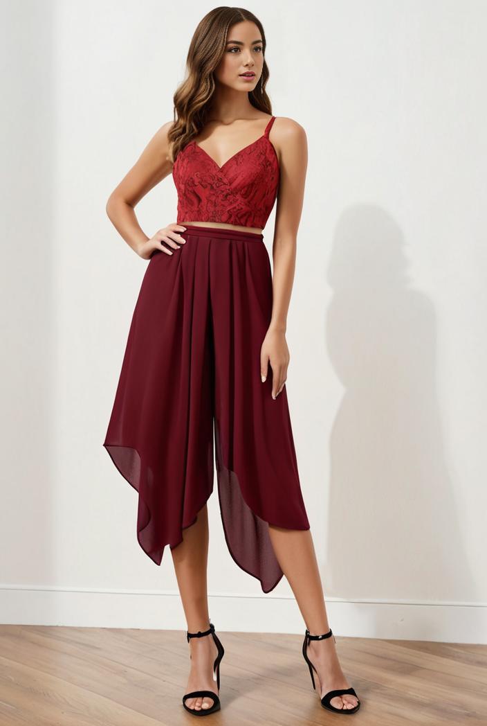 deep v neck lace chiffon bridesmaid dress with asymmetrical hem 137166