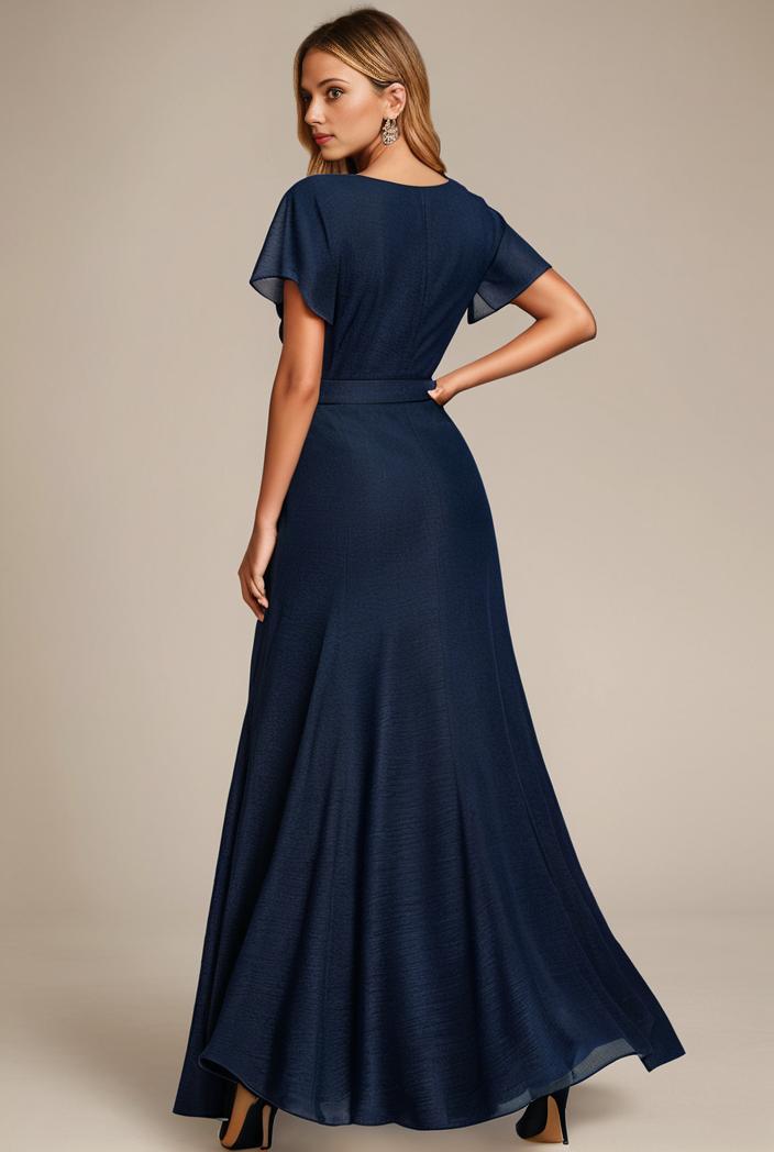 glitter high low front side slit ruffled v neck evening dress 131987