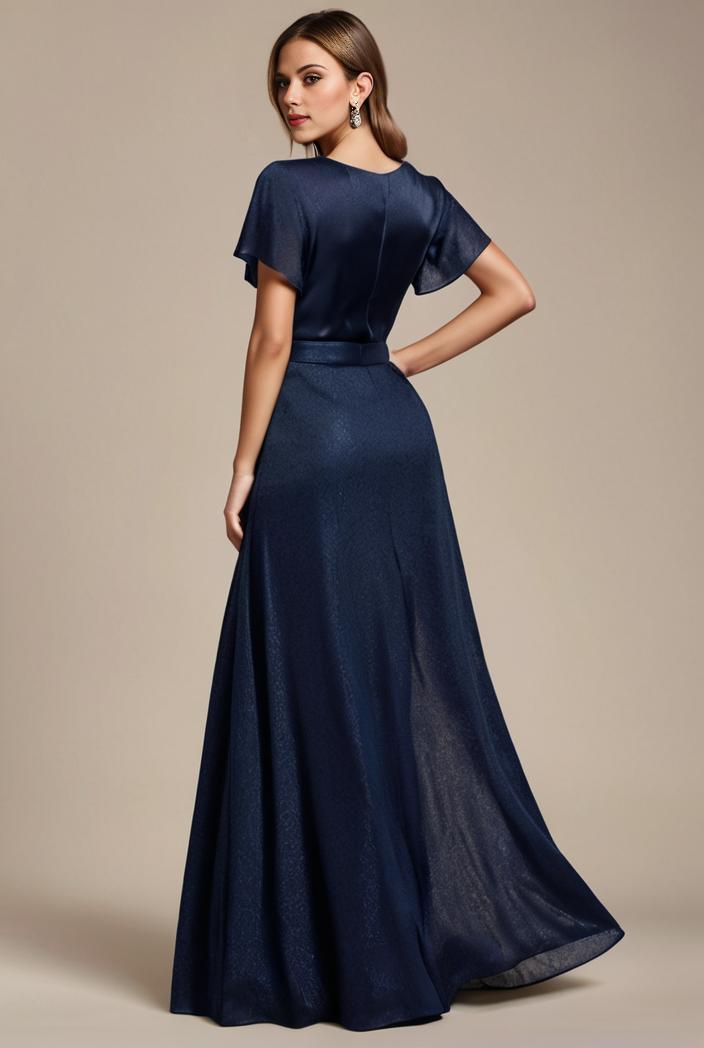 glitter high low front side slit ruffled v neck evening dress 131989