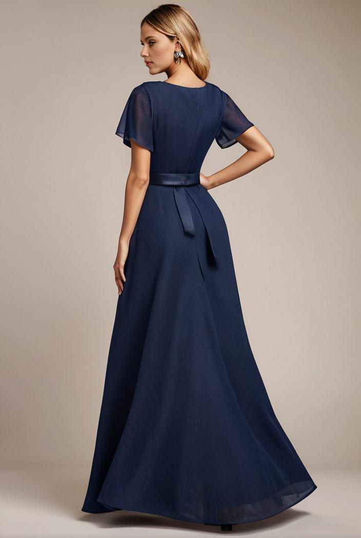 glitter high low front side slit ruffled v neck evening dress 131991