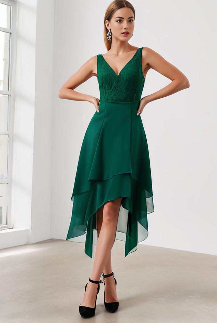 deep v neck lace chiffon bridesmaid dress with asymmetrical hem 137172