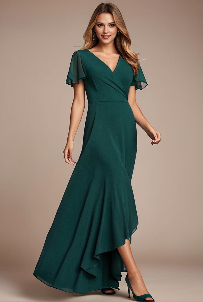 glitter high low front side slit ruffled v neck evening dress 131999
