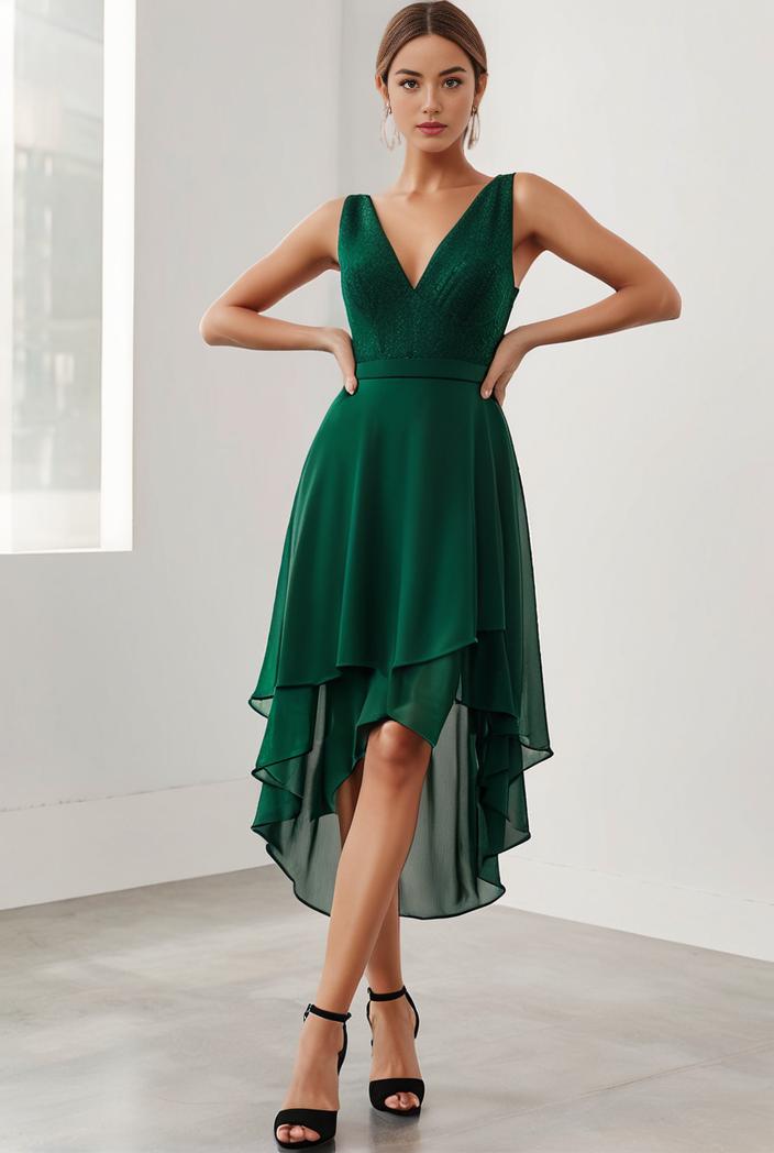 deep v neck lace chiffon bridesmaid dress with asymmetrical hem 137173