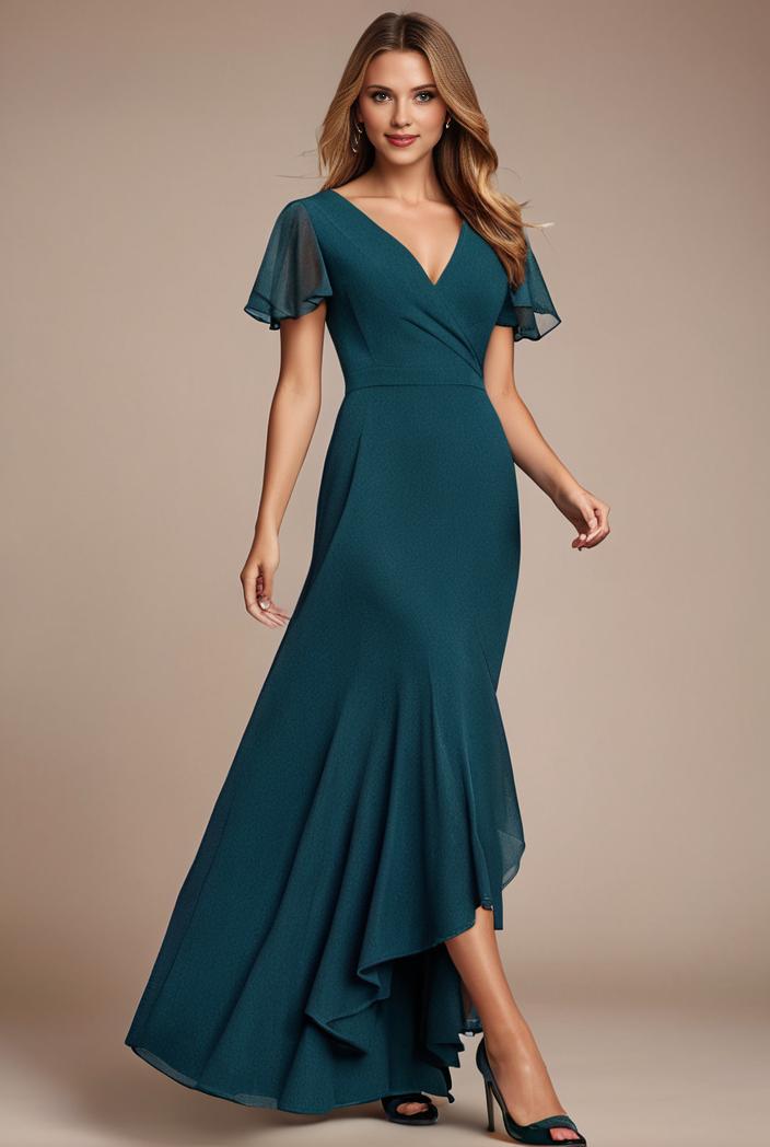 glitter high low front side slit ruffled v neck evening dress 132012