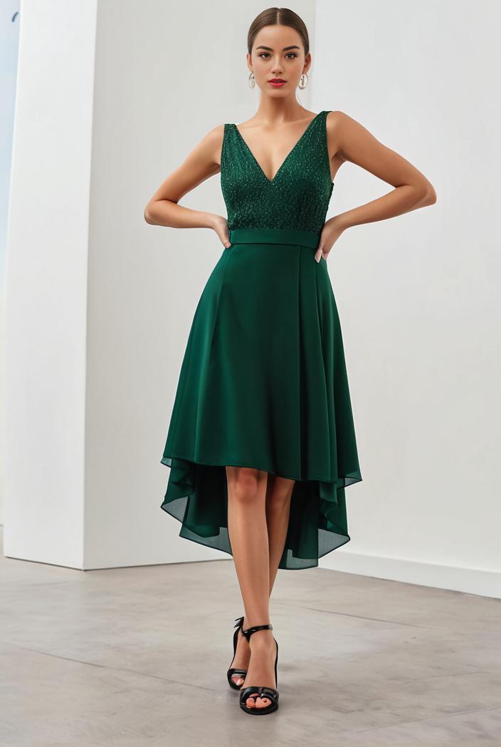 deep v neck lace chiffon bridesmaid dress with asymmetrical hem 137174