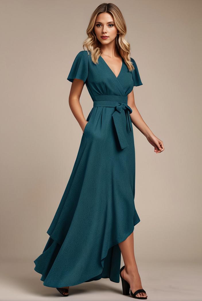 glitter high low front side slit ruffled v neck evening dress 132015