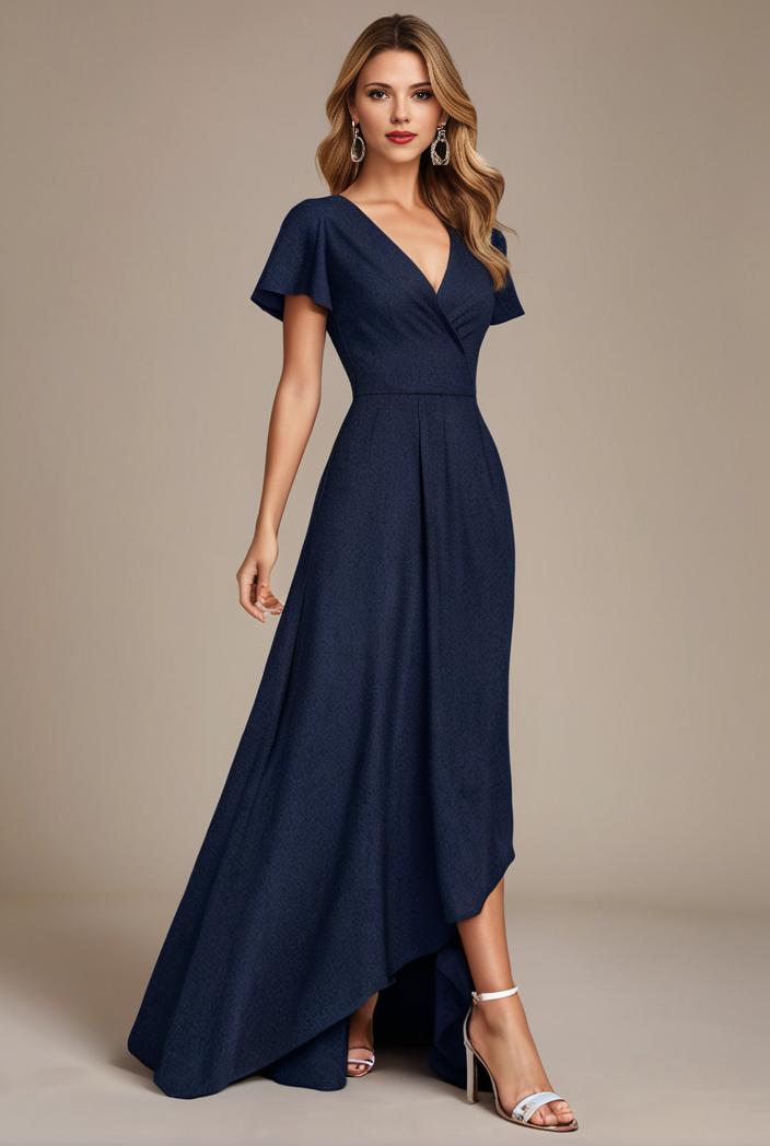 glitter high low front side slit ruffled v neck evening dress 132017