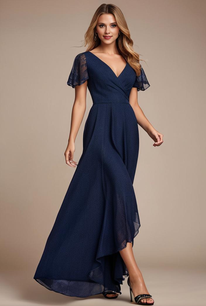 glitter high low front side slit ruffled v neck evening dress 132020