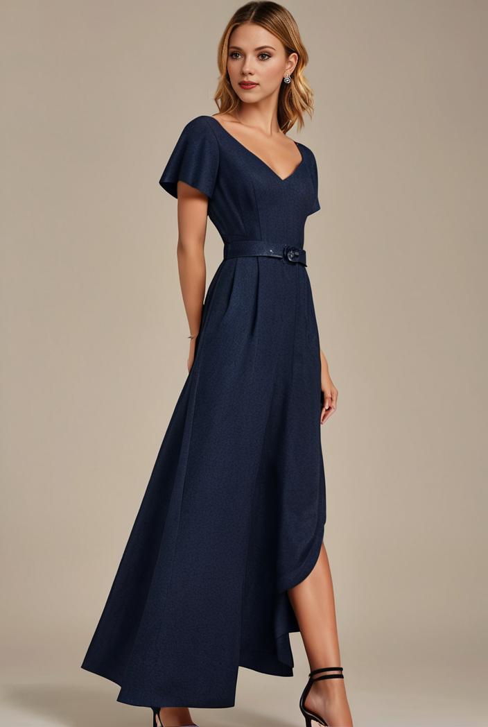 glitter high low front side slit ruffled v neck evening dress 132021