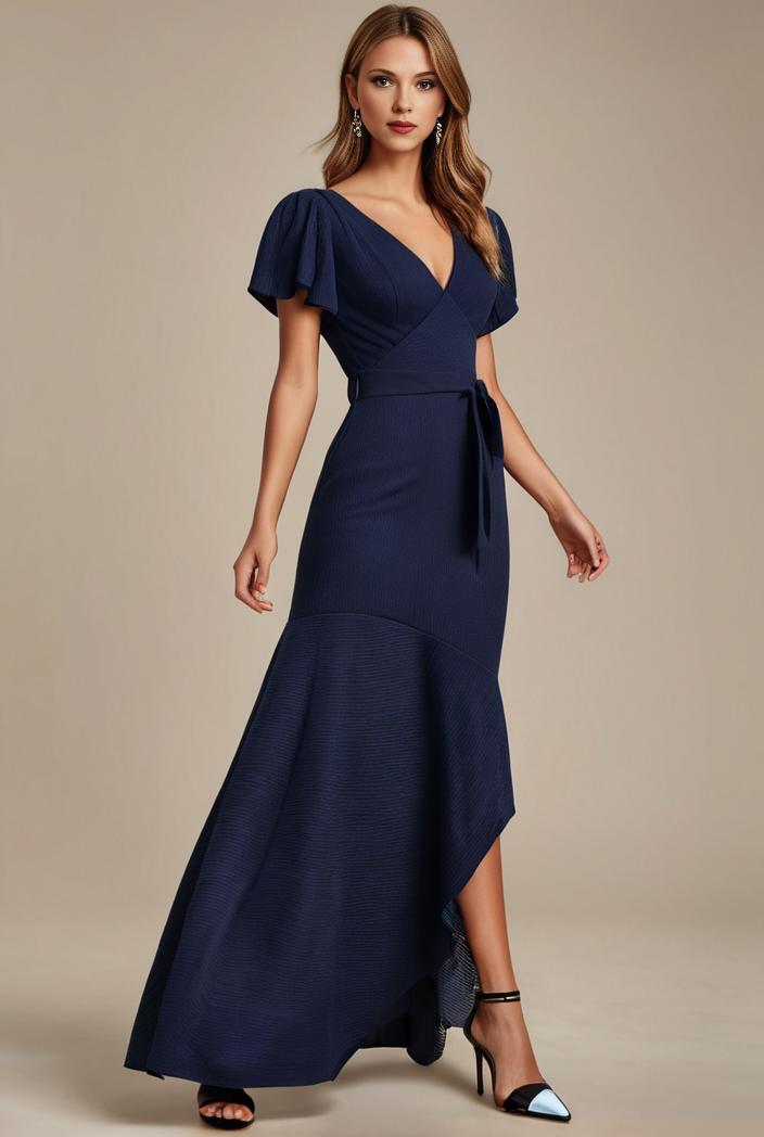 glitter high low front side slit ruffled v neck evening dress 132022