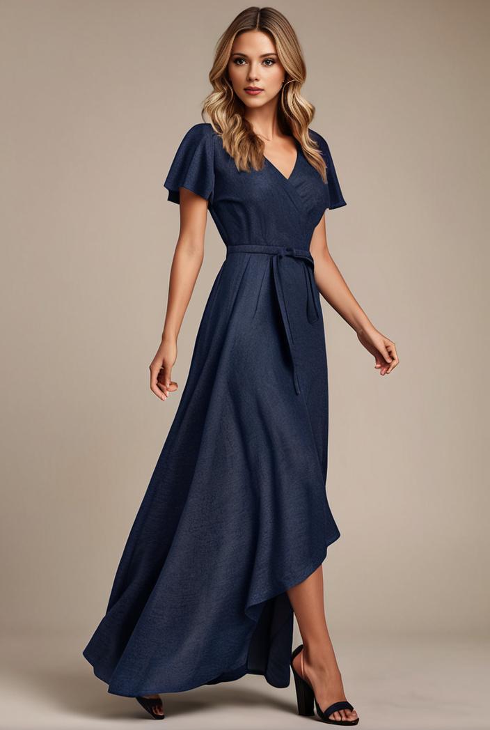 glitter high low front side slit ruffled v neck evening dress 132023