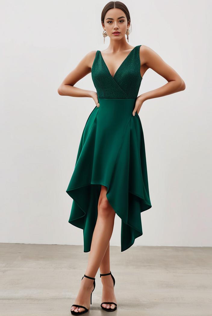 deep v neck lace chiffon bridesmaid dress with asymmetrical hem 137177
