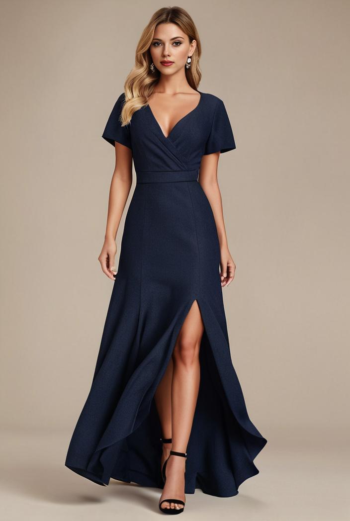 glitter high low front side slit ruffled v neck evening dress 132051