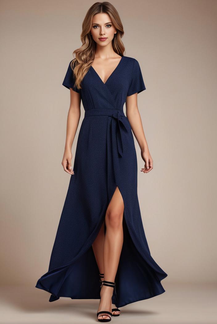 glitter high low front side slit ruffled v neck evening dress 132052