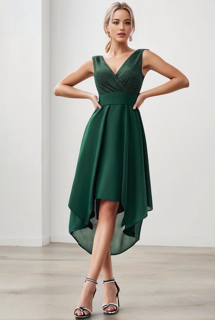 deep v neck lace chiffon bridesmaid dress with asymmetrical hem 137178
